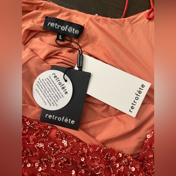 NWT Retrofete Mich Sequin Mini Dress Peach Coral Ombrè Sz L Sexy Cocktail Party - Picture 13 of 16